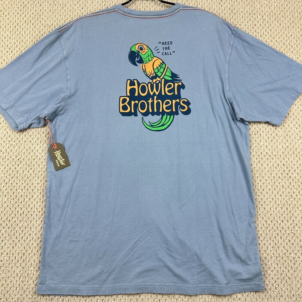 Howler Brothers T Shirt Mens 2XL Dusty Blue Chatty Bird Heed the Call Tee NEW
